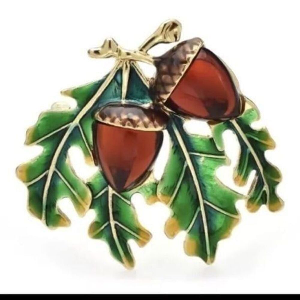 Vintage Style Fall Autumn Pine Cones Nuts Brooch For Women Enamel Pin
